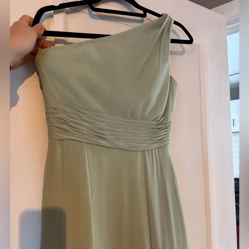 Azazie One-Shoulder Sage Green Gown A4 - Picture 2 of 3